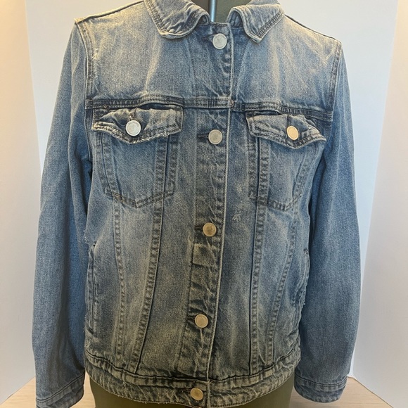 BLANKNYC Women's Collar Long Sleeves Distress Medium Wash Jean Jacket Size XS - Picture 3 of 13